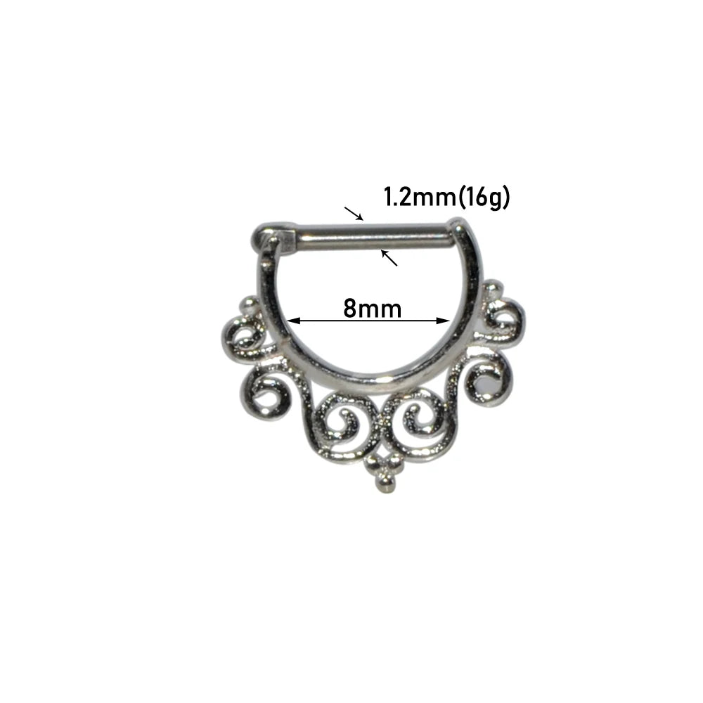 Surgical Steel Indian Nose Septum Ring with Crystal Gem for Women