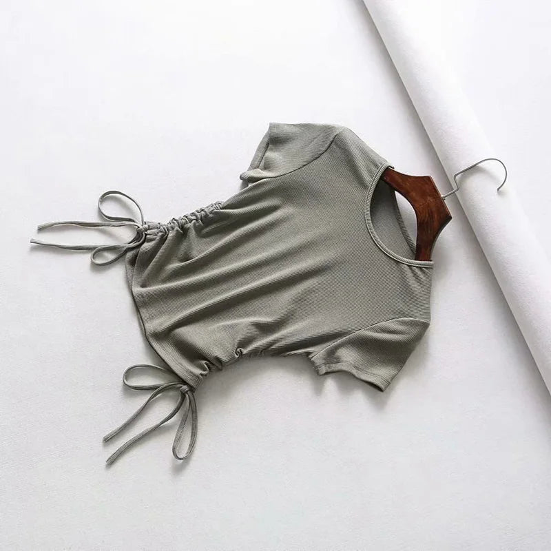 Sexy Side Drawstring Ruched Tank Knit Crop Tees Women 2024