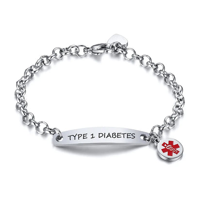Elegant Customizable Enamel Medical ID Bangle Bracelet for Women with Stainless Steel Rolo Chain