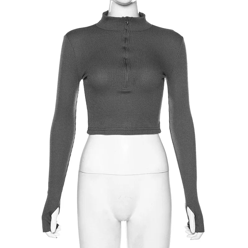DozwCN Womens Solid Color Turtleneck Crop Top Slim Fit Chic