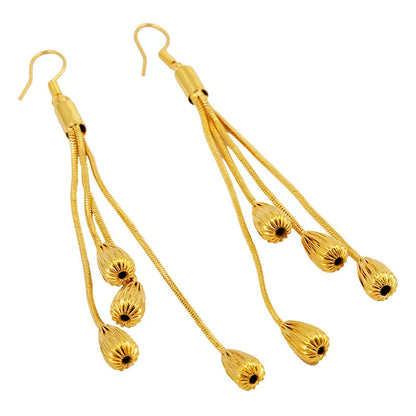 Elegant 18K Yellow Gold Drop Tassel Earrings with Garnet and Peridot for Women