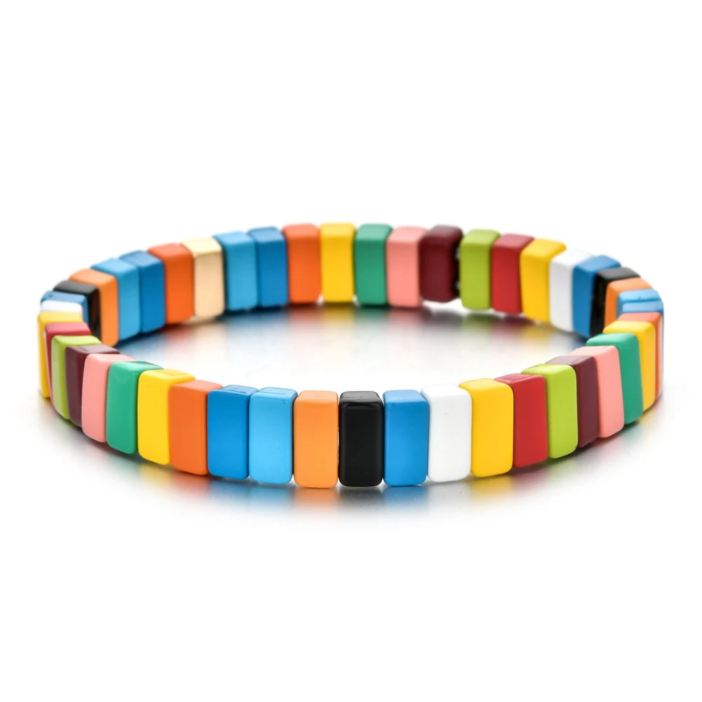 Rainbow Boho Enamel Stretch Bracelets for Women - Handmade Unisex Fashion Bangles by ZMZY