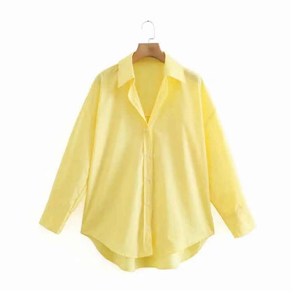 Women Poplin Blouse Long Sleeve Single Breasted Office Chic