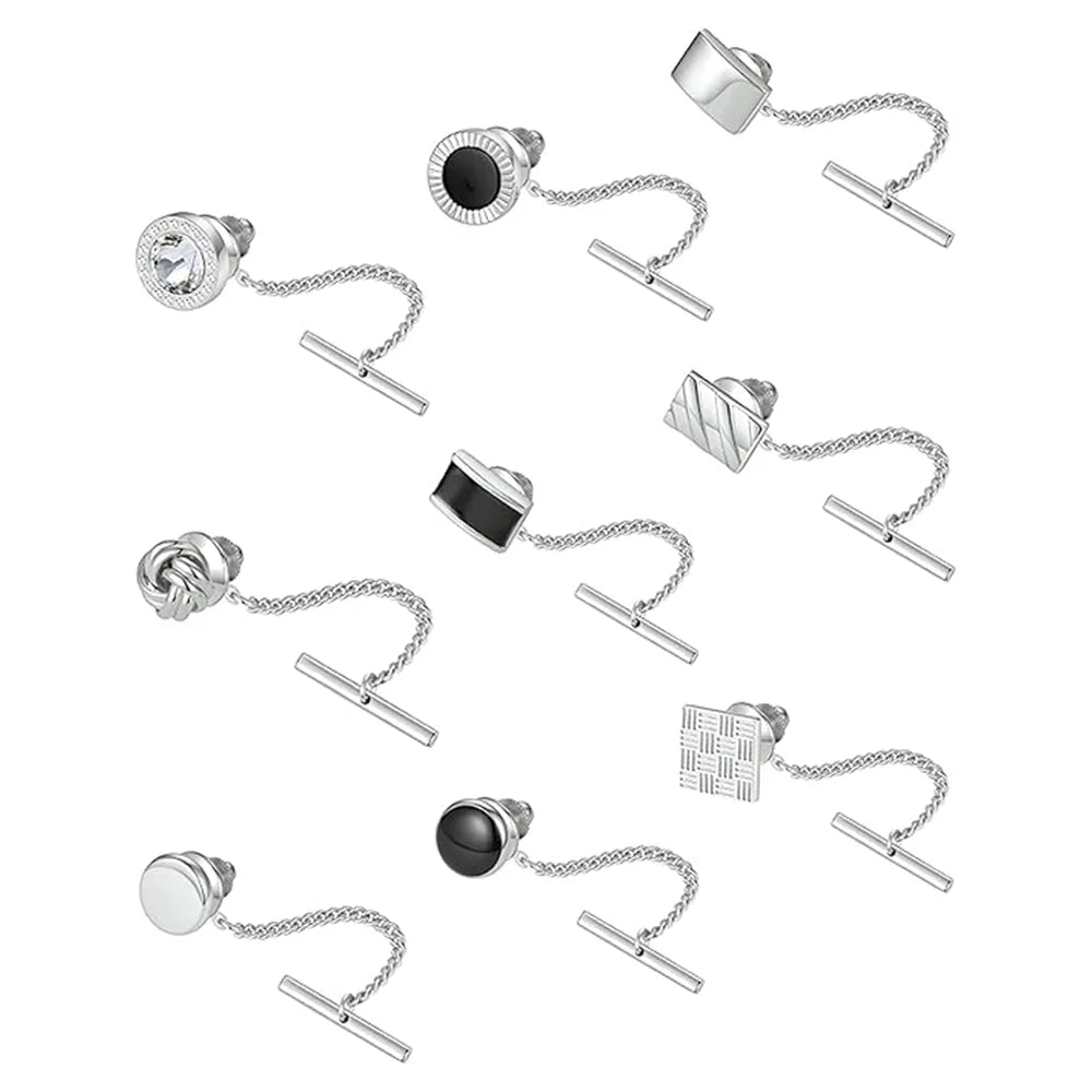 Elegant Silver Copper Zirconia Men's Collar Clips Set for Wedding and Gift
