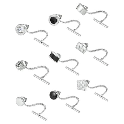 Elegant Silver Copper Zirconia Men's Collar Clips Set for Wedding and Gift