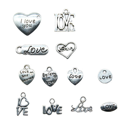 40pcs Antique Silver Love Heart Charms DIY Jewelry Set