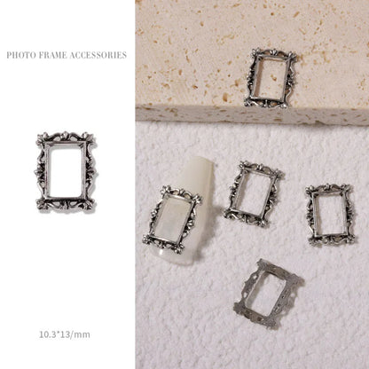 Vintage Gold 3D Charm Photo Frame Nail Art Kit with Alloy Studs - 5 Piece Set