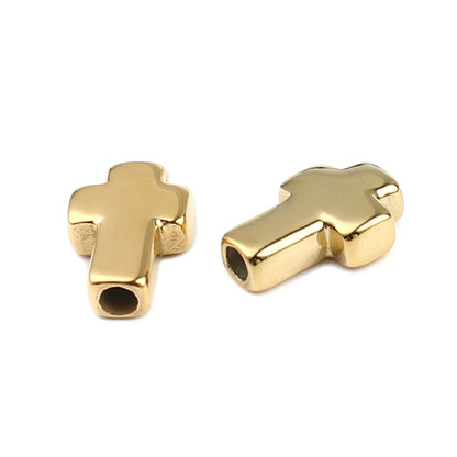 New Trend Stainless Steel Religious Cross Beads in Gold Color 14mm x 10mm with 2.7mm Hole