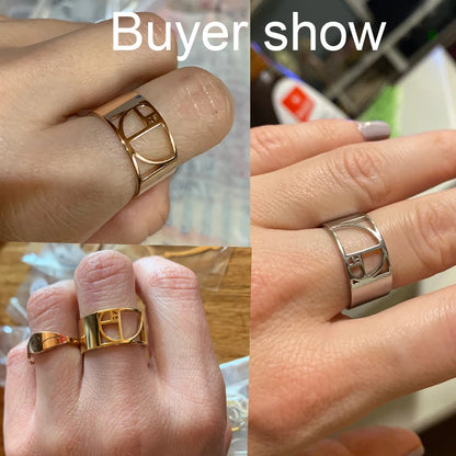 Lemegeton Geometric Fibonacci Spiral Adjustable Stainless Steel Ring for Women 18K Gold Plated Amulet Jewelry