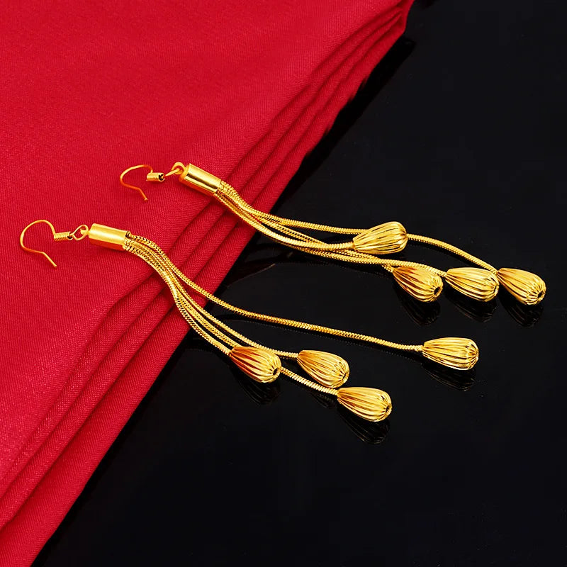Elegant 18K Yellow Gold Drop Tassel Earrings with Garnet and Peridot for Women