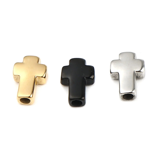 New Trend Stainless Steel Religious Cross Beads in Gold Color 14mm x 10mm with 2.7mm Hole