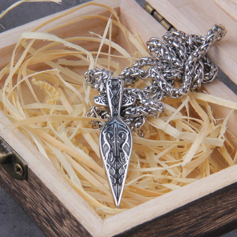 Never Fade Viking Sword Spear Pendant Necklace for Men in Stainless Steel