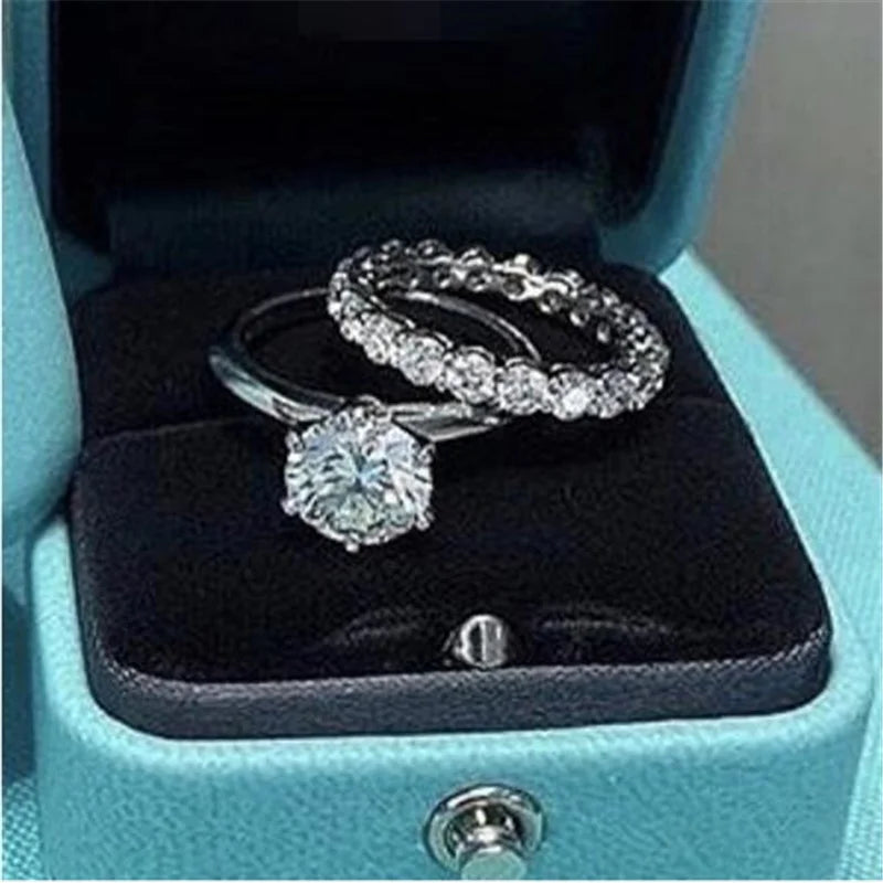 Real 100 Percent 925 Sterling Silver Diamond Promise Ring Set for Women Elegant Engagement and Wedding Bands