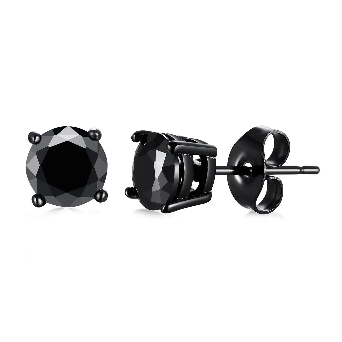 Men's Square CZ Stud Earrings in Stainless Steel with Butterfly Push Back Closure