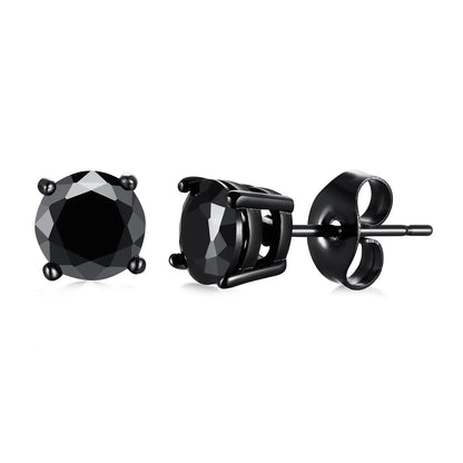 Men's Square CZ Stud Earrings in Stainless Steel with Butterfly Push Back Closure