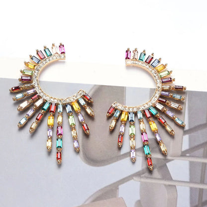 Boho Ethnic Multicolor Crystal Rhinestone Tassel Earrings for Women