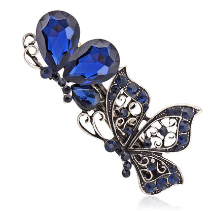 Elegant Blue Rhinestone Flower Hair Clips for Women - Crystal Fashion Barrettes by EASYA