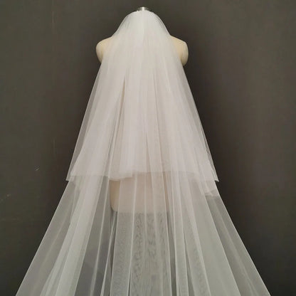 Elegant Custom Long Lace Wedding Veil with Comb and Blusher in White or Ivory