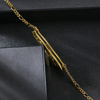 Customized Double Layer Heart Name Necklace for Men and Women with Adjustable Thick Figaro Chain