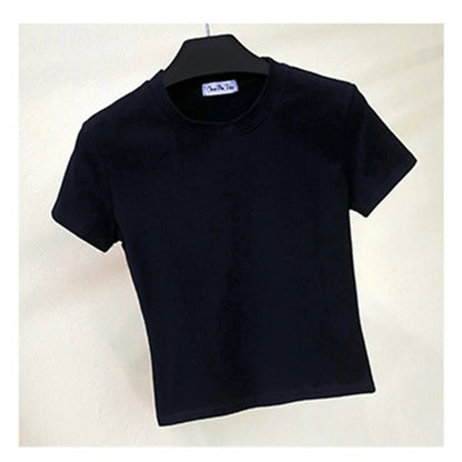 Dozw Women Cotton Crop Top O Neck Short Sleeve Slim Fit Tee
