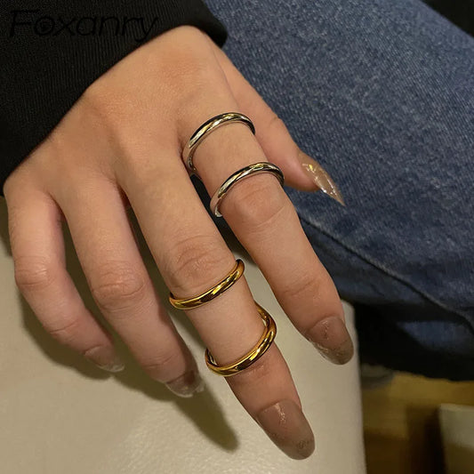 Foxanry Silver Wide Ring for Women Elegant Double Layer Vintage Party Jewelry