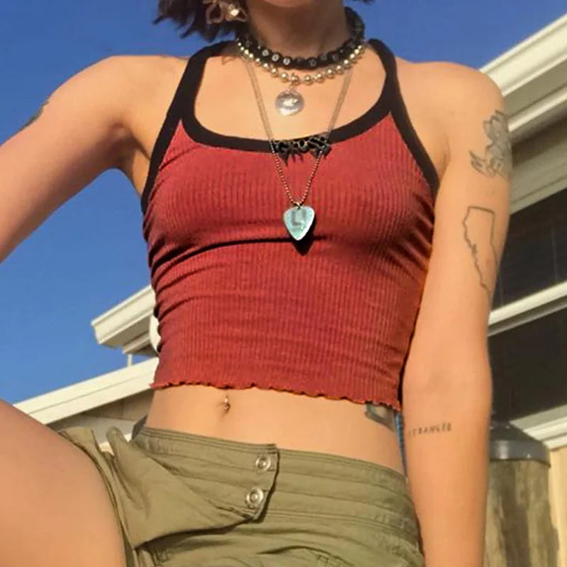 2024 Summer Contrast Crop Tank Top For Women Fitness