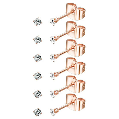6 Pairs Tiny 2mm Stainless Steel Stud Earrings Set for Men and Women with CZ Round Ball Design