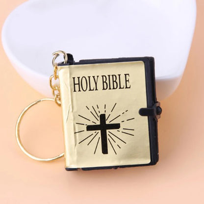 Mini Holy Bible Keychain with Real Paper Pages Gold Silver Religious Pendant