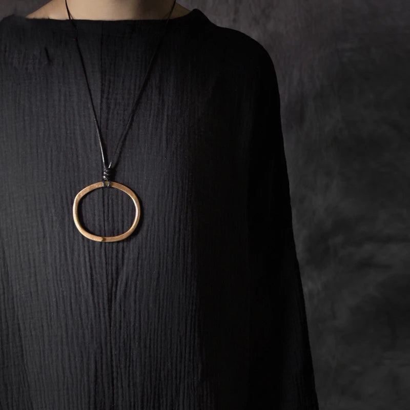 Vintage Unisex Copper Pendant Necklace with Adjustable Rope Chain