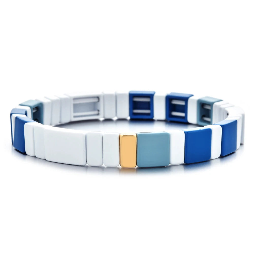 Rainbow Boho Enamel Stretch Bracelets for Women - Handmade Unisex Fashion Bangles by ZMZY