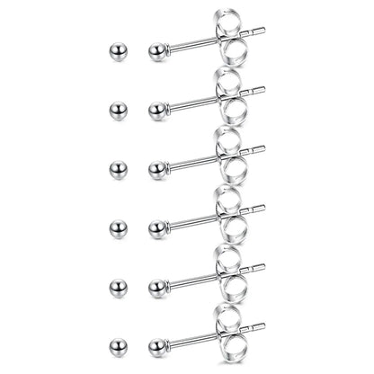 6 Pairs Tiny 2mm Stainless Steel Stud Earrings Set for Men and Women with CZ Round Ball Design