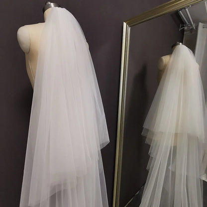 Elegant Custom Long Lace Wedding Veil with Comb and Blusher in White or Ivory