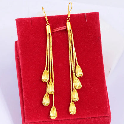 Elegant 18K Yellow Gold Drop Tassel Earrings with Garnet and Peridot for Women