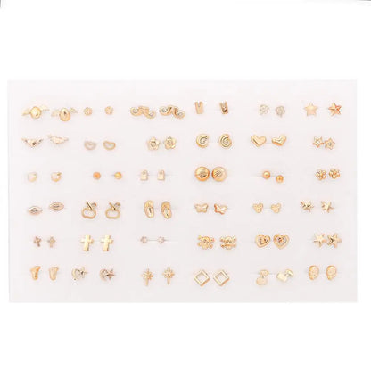 36 Pairs Women's Anti Allergic Stud Earrings Set with Random Styles Including Stars Bows Hearts and Flowers in Gold Color