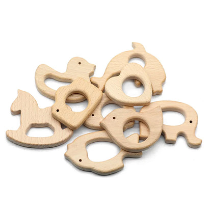 Natural Beech Wood Baby Teethers Set in Animal Shapes - Tortoise, Koala, Whale, Turtle - Food Grade Newborn Toys