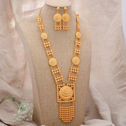 Dubai Gold Color African Jewelry Set for Women and Girls - Elegant Arabic Indian Wedding Necklace and Earrings