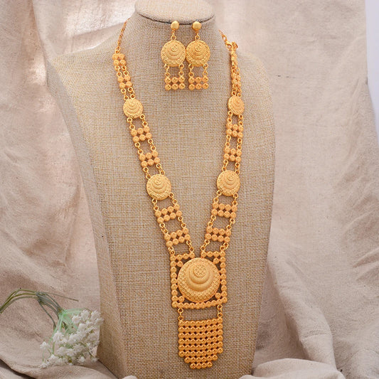 Dubai Gold Color African Jewelry Set for Women and Girls - Elegant Arabic Indian Wedding Necklace and Earrings
