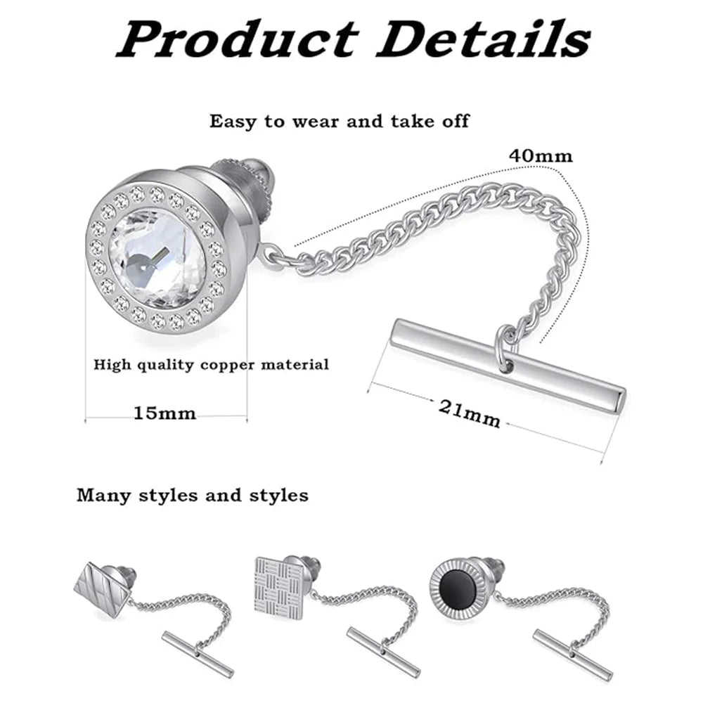 Elegant Silver Copper Zirconia Men's Collar Clips Set for Wedding and Gift