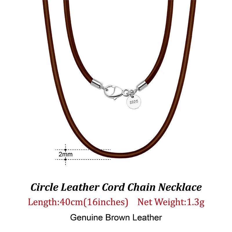 Rinntin 2mm Brown Leather Cord Necklace with 925 Sterling Silver Clasp Trendy Jewelry for Men and Women 2mm-Black-40cm