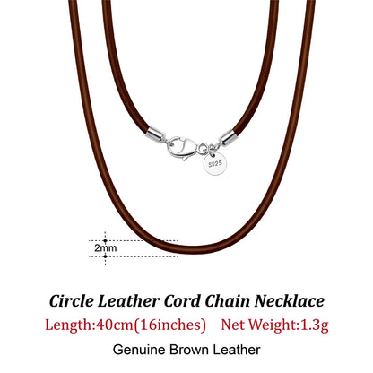 Rinntin 2mm Brown Leather Cord Necklace with 925 Sterling Silver Clasp Trendy Jewelry for Men and Women 2mm-Black-40cm