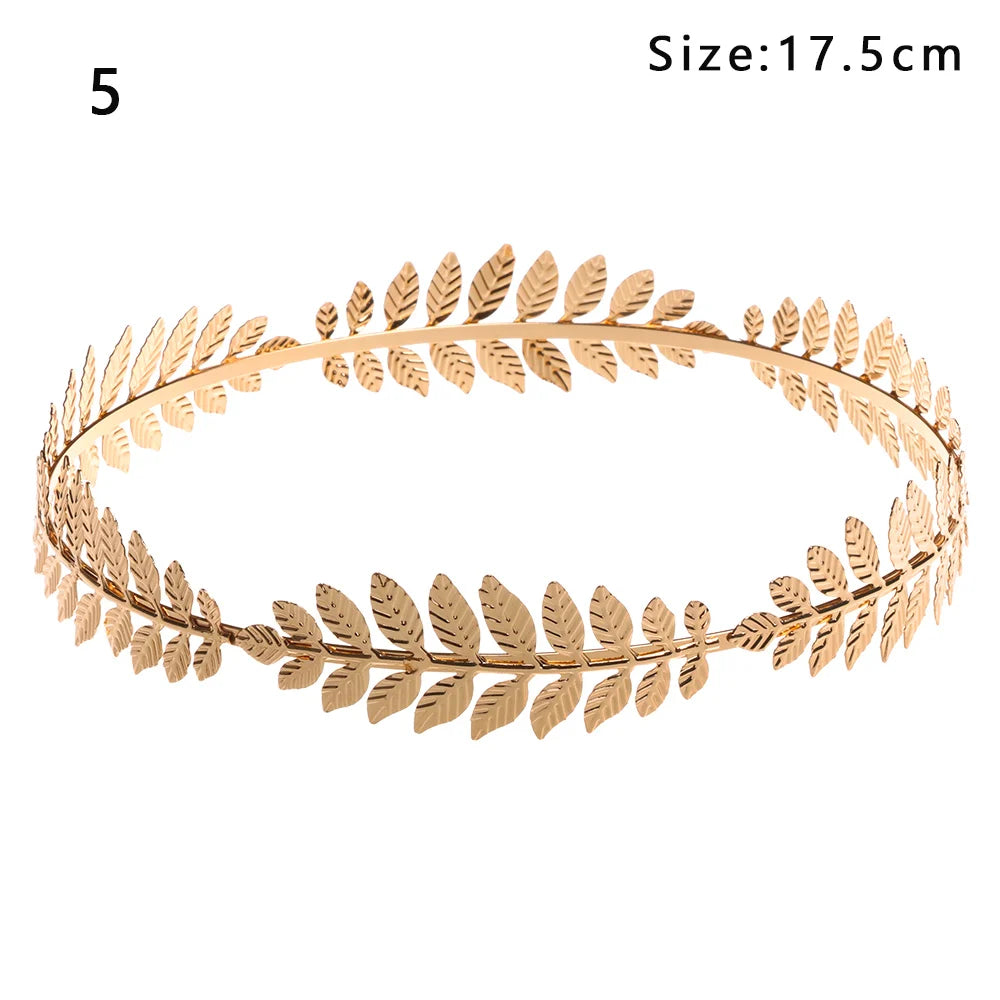 Elegant Retro Gold Leaf Bridal Headband Tiara for Greek and Roman Inspired Weddings