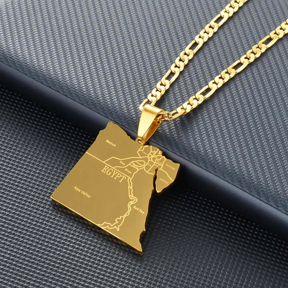 Anniyo Egypt Map States Pendant Necklace Gold Jewelry for Men and Women