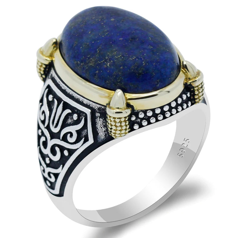 Elegant 925 Sterling Silver Claw Signet Ring with Natural Blue Lapis Stone for Men