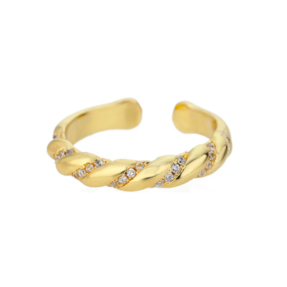 Gold Zircon Stainless Steel Geometric Open Ring for Women