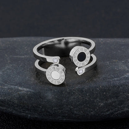 TYO Roman Numerals Stainless Steel Crystal Rings for Unisex Fashion Engagement