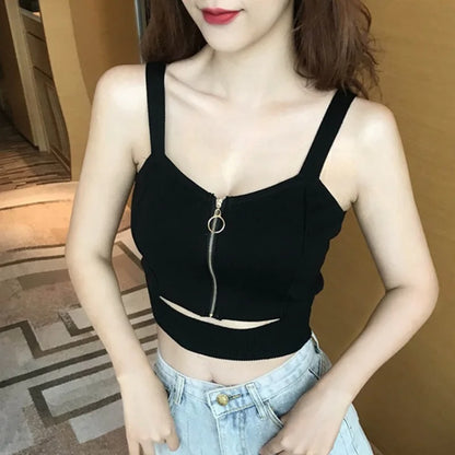 AOWOFS Women Crop Top Zipper Knit Camisole Sleeveless