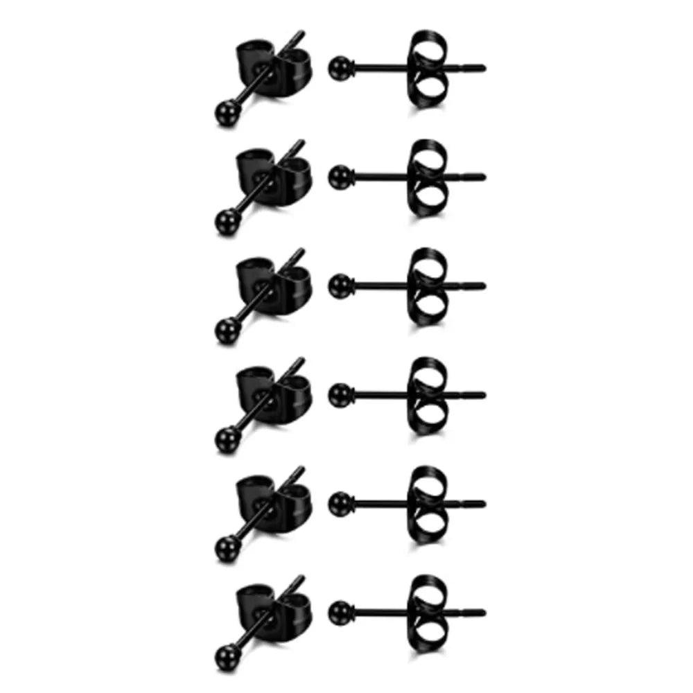 6 Pairs Tiny 2mm Stainless Steel Stud Earrings Set for Men and Women with CZ Round Ball Design