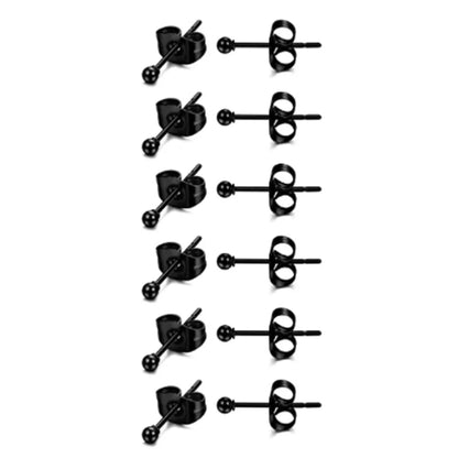 6 Pairs Tiny 2mm Stainless Steel Stud Earrings Set for Men and Women with CZ Round Ball Design