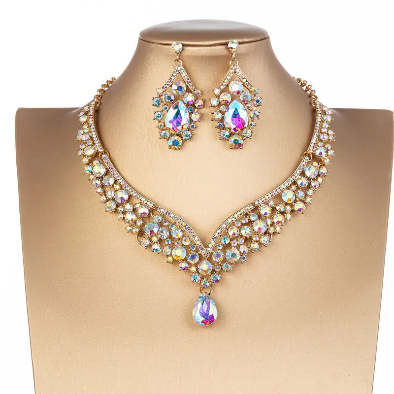 Baroque Crystal Water Drop Bridal Jewelry Set - Top-Rated Rhinestone Tiara, Necklace & Earring Gift for Brides Colorful