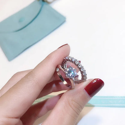Sterling Silver Diamond Engagement Wedding Ring Set for Women with VVS1 Clarity and Round Cut